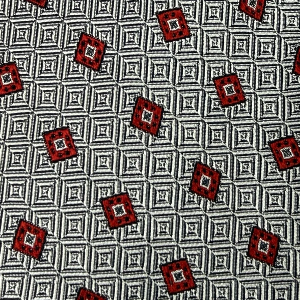 Vintage Garrick Anderson Silk Tie Gray Red Geometric USA Handmade 90s 58x3.75